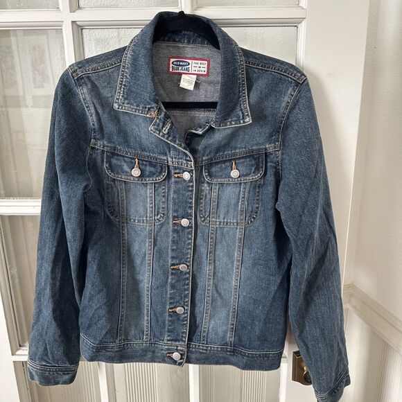 Old Navy Jean Jacket Womens Medium Dark Wash Blue Denim - Picture 1 of 13